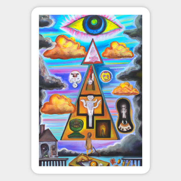 Surrealist painting like digital art with occult symbolism and All Seeing Eye Sticker by hclara23